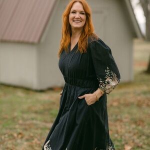 PIONEER GREEN Dress with Cream Floral Details
